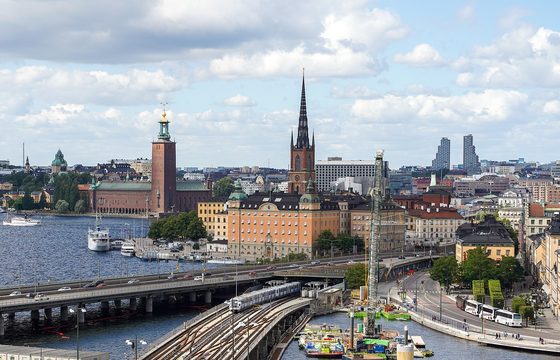 The city skyline from Riddarholmen, spires and waterfront together
