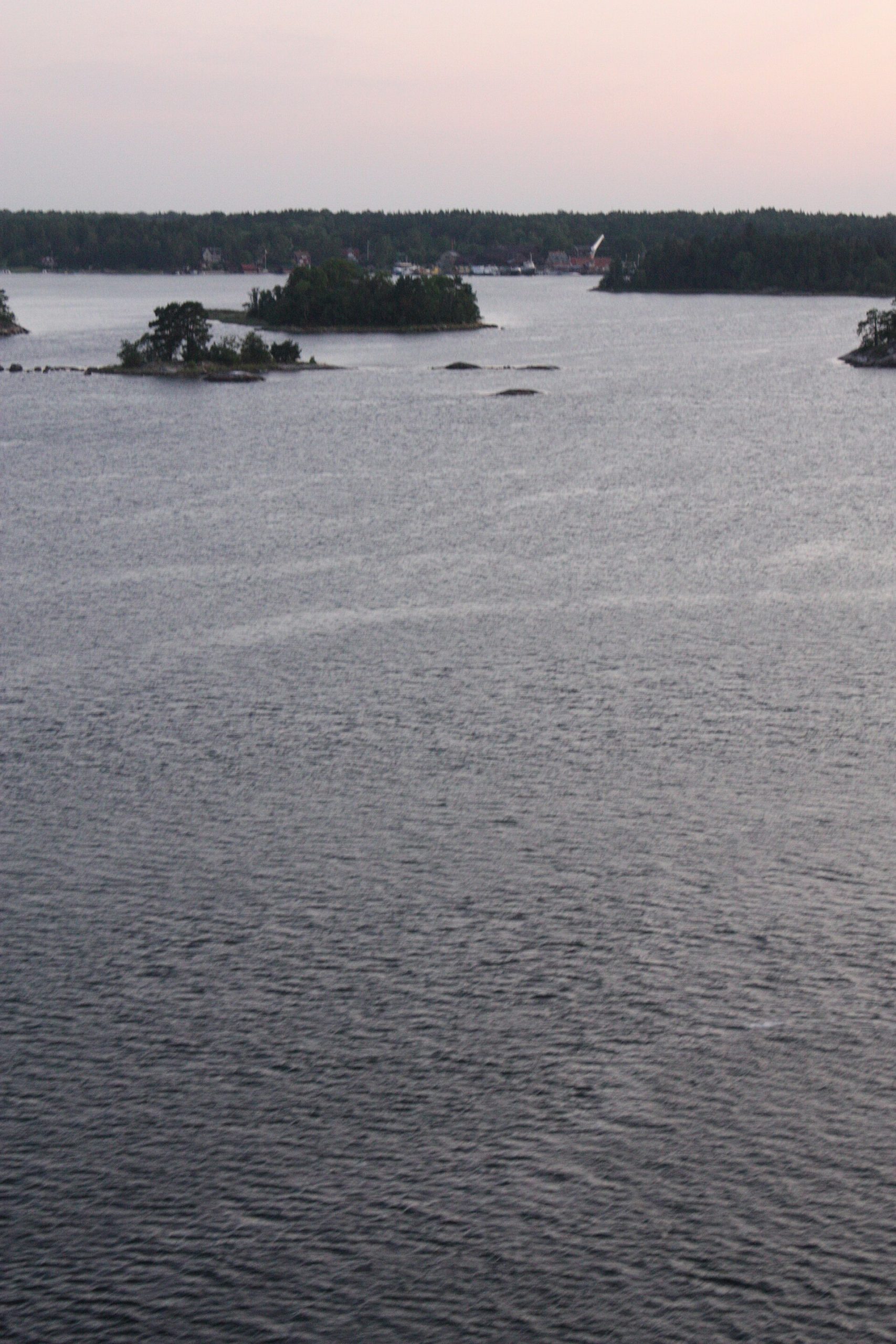 Sunrise over the islands on the sea route into Stockholm harbour
