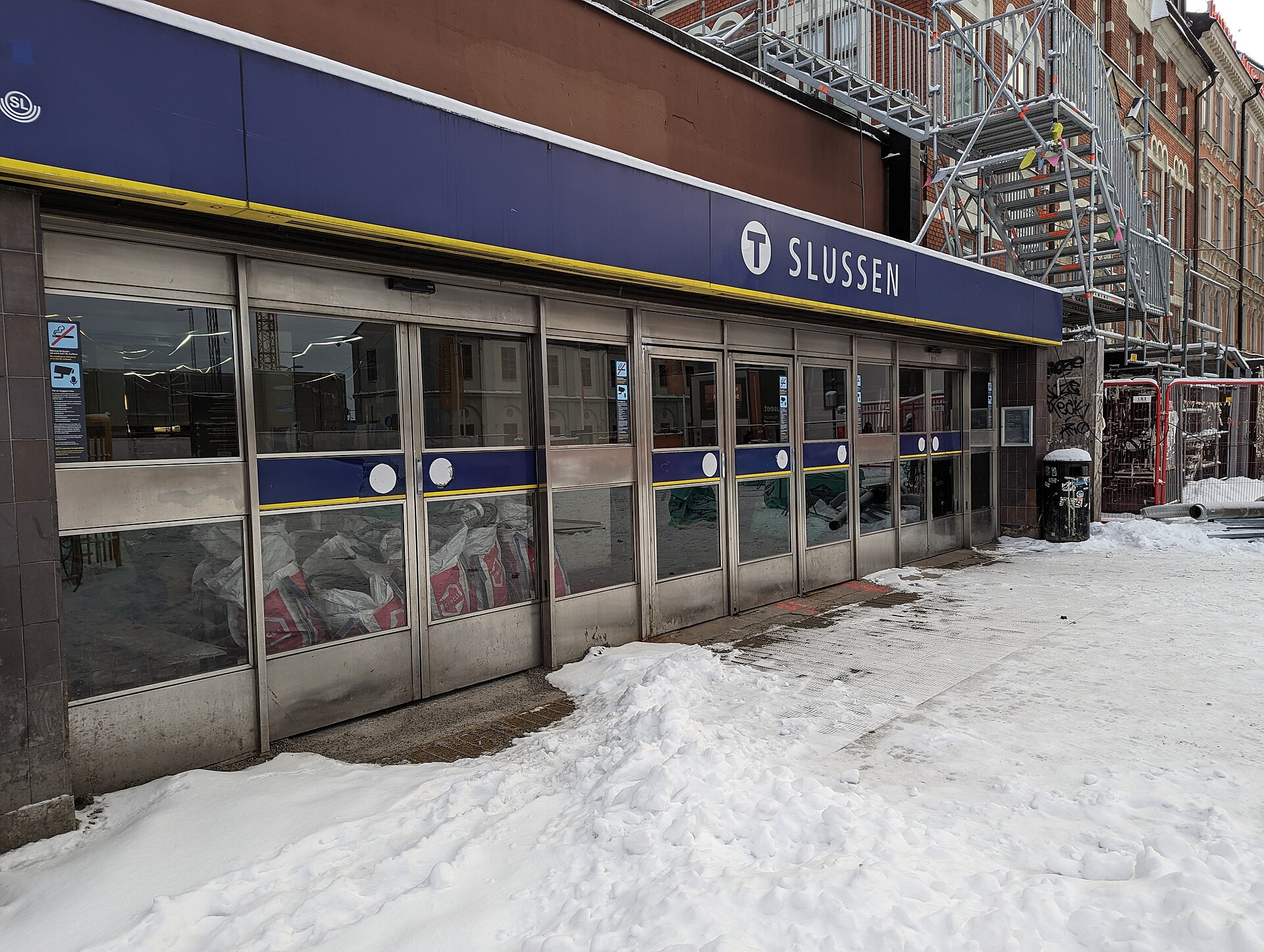 Locked metro exit towards Södermalmstorg at Slussen during the rebuilding of Nya Slussen in Stockholm