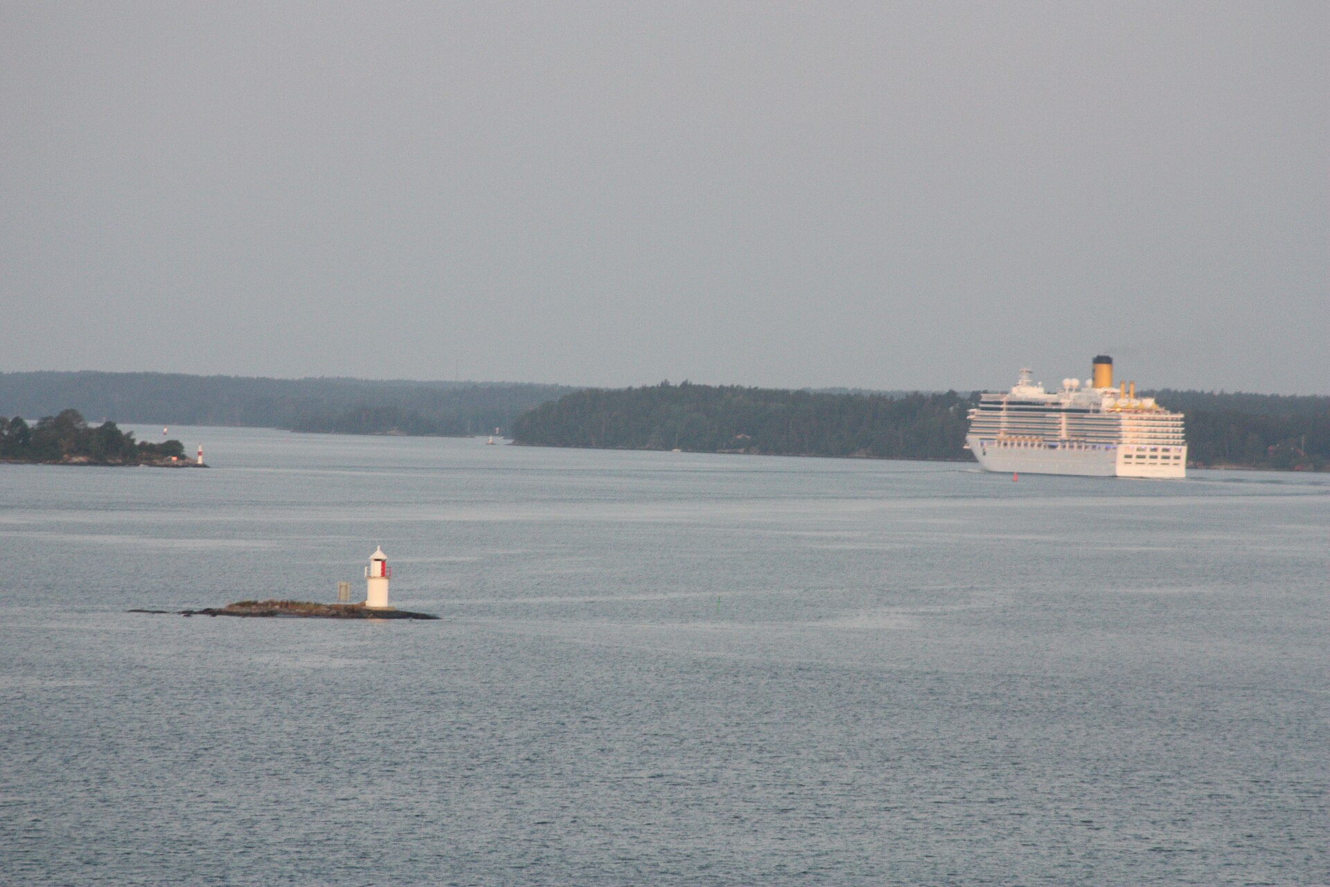 Rocky shores of the Stockholm archipelago along the cruise ship channel