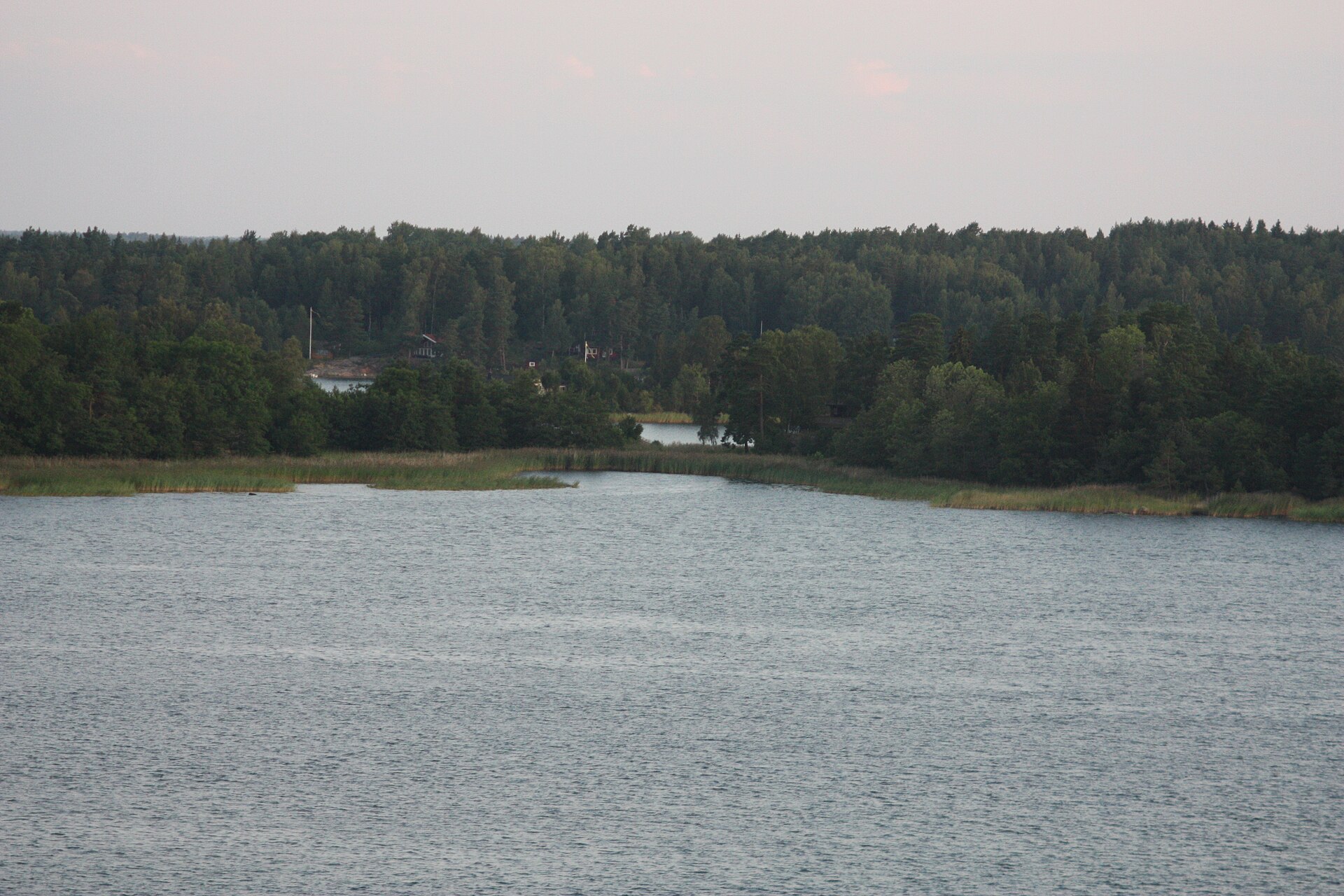 Sunrise light over the archipelago on the cruise ship route to Stockholm