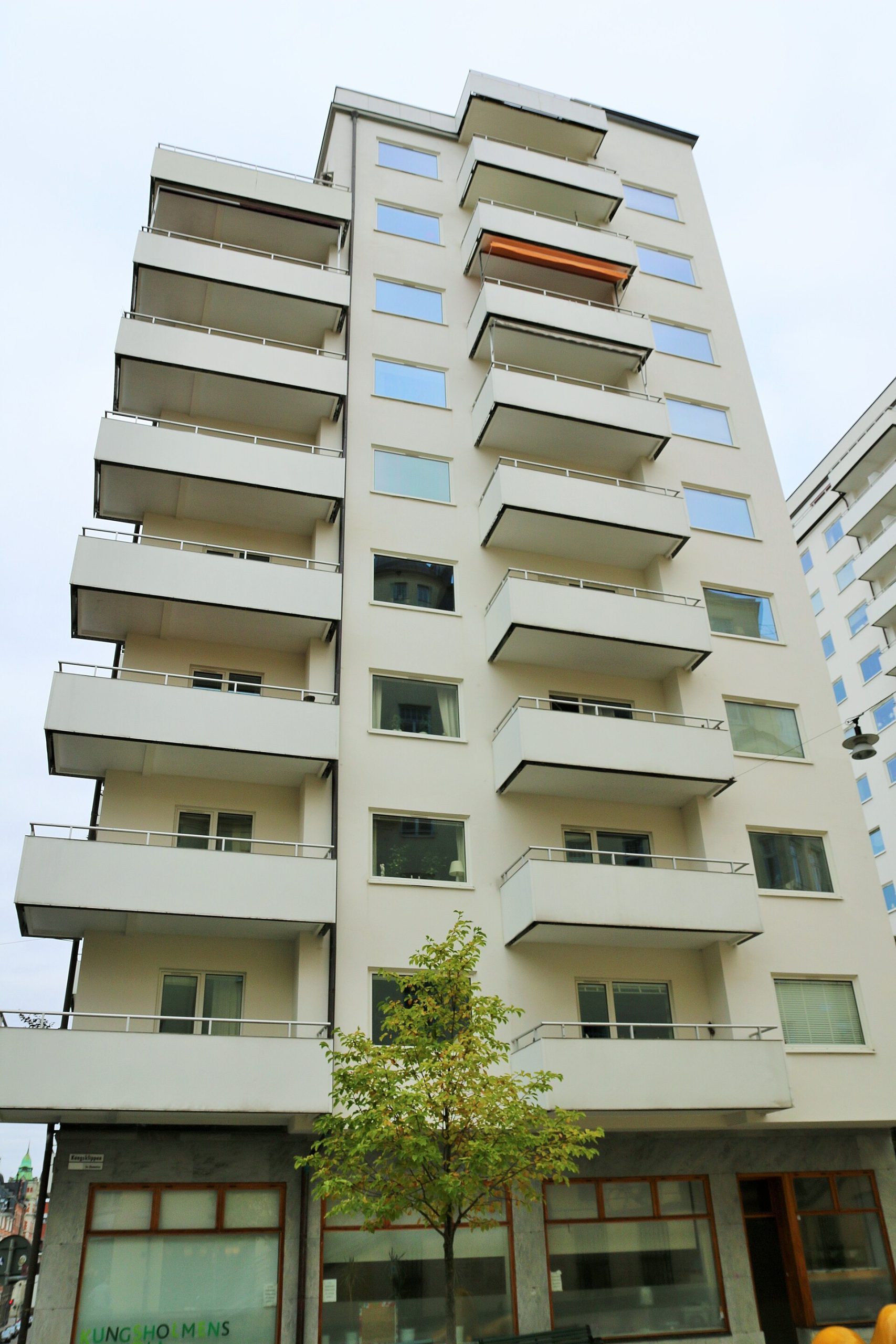 A modernist apartment block in Stockholm, described as a machine for living in
