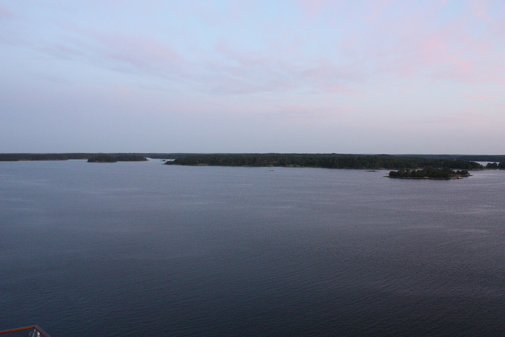 View from a cruise ship approaching Stockholm through the archipelago at sunrise