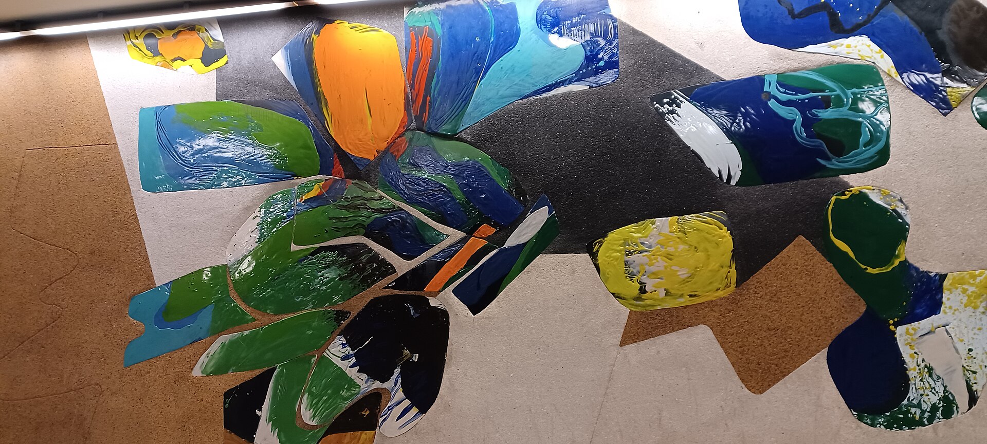 Detail of S Fogde's tile artwork set into the concrete wall at Slussen metro station's Götgatan exit
