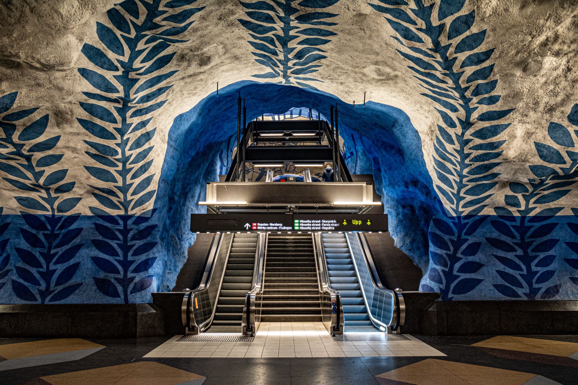 Vibrant blue artwork at Stockholm metro station with unique design. — illustrating Stockholm Metro Zones and Fares: How the System Works
