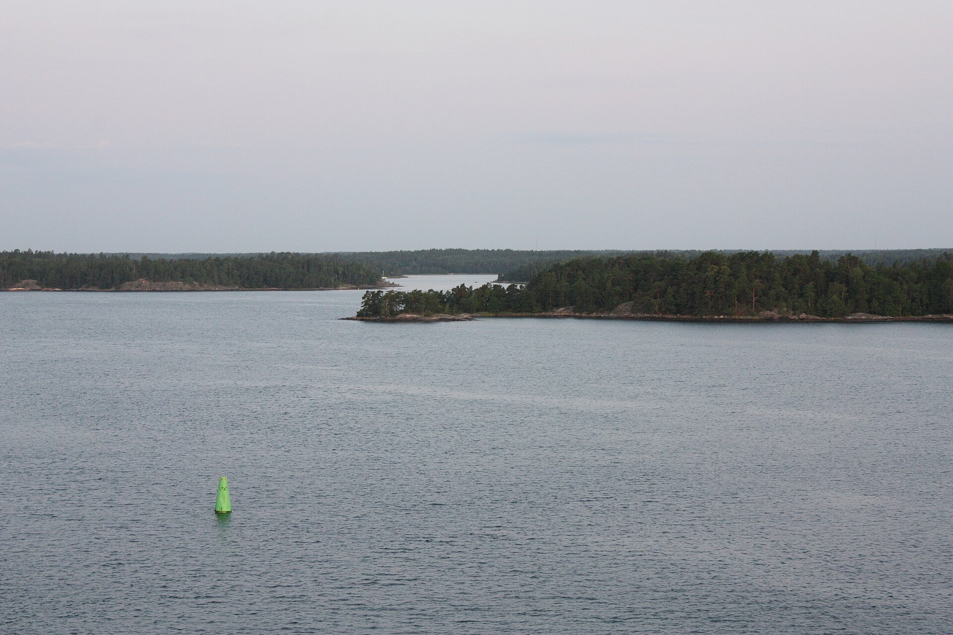 Archipelago coastline at sunrise on the approach to Stockholm harbour