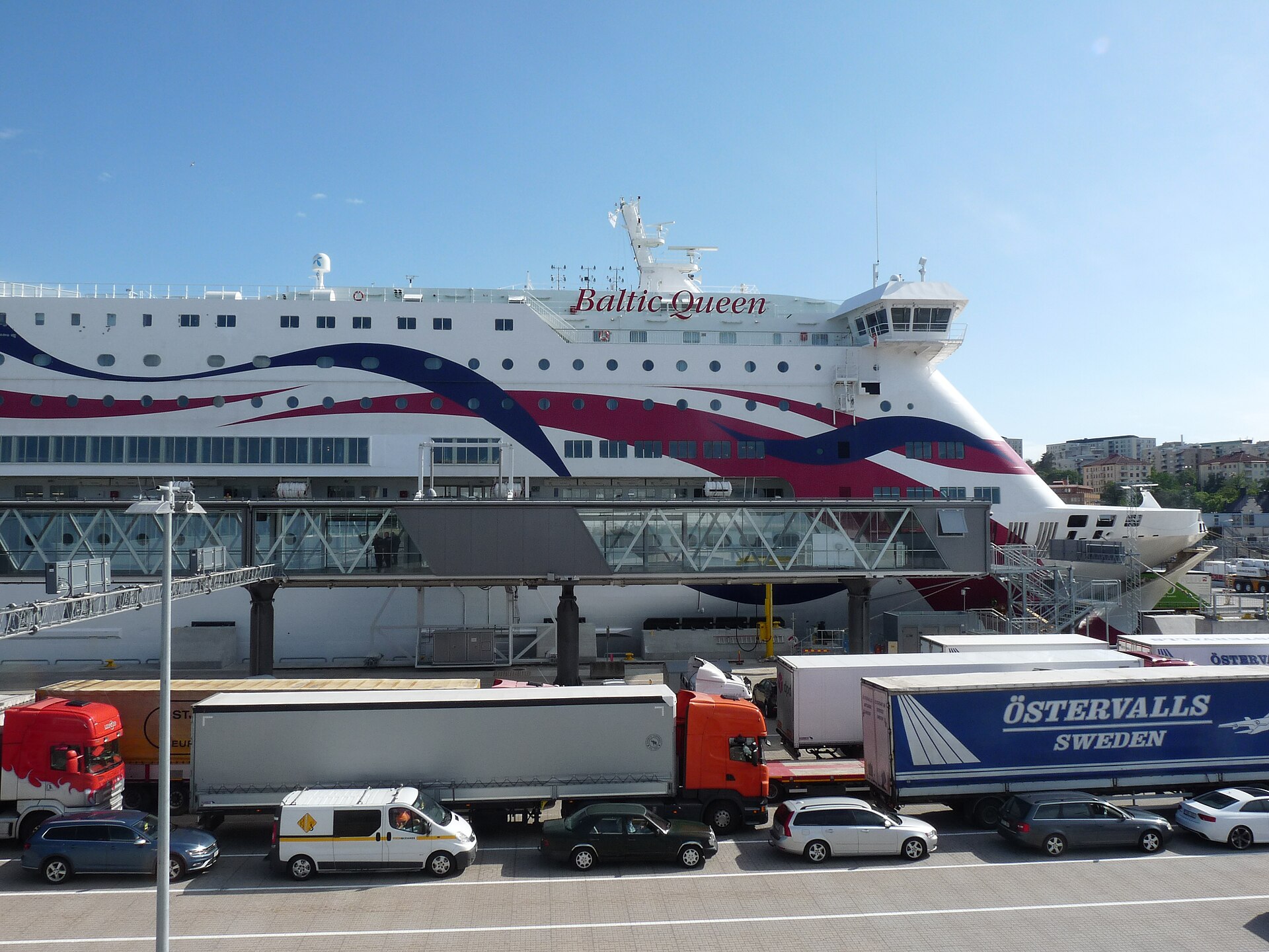 The ferry Baltic Queen moored at the Värtaterminalen in Stockholm