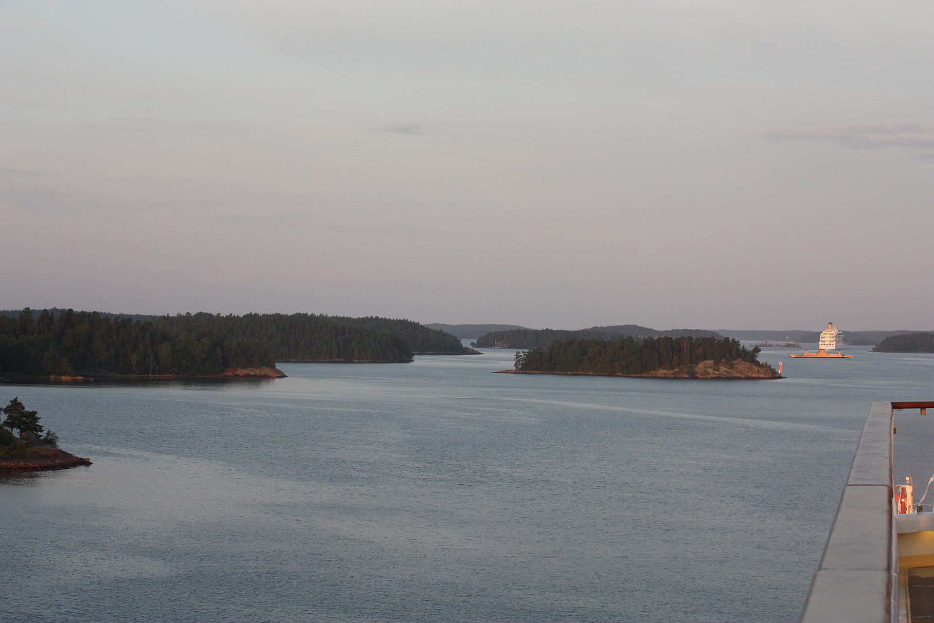 Sunrise over the archipelago on the cruise ship route into Stockholm