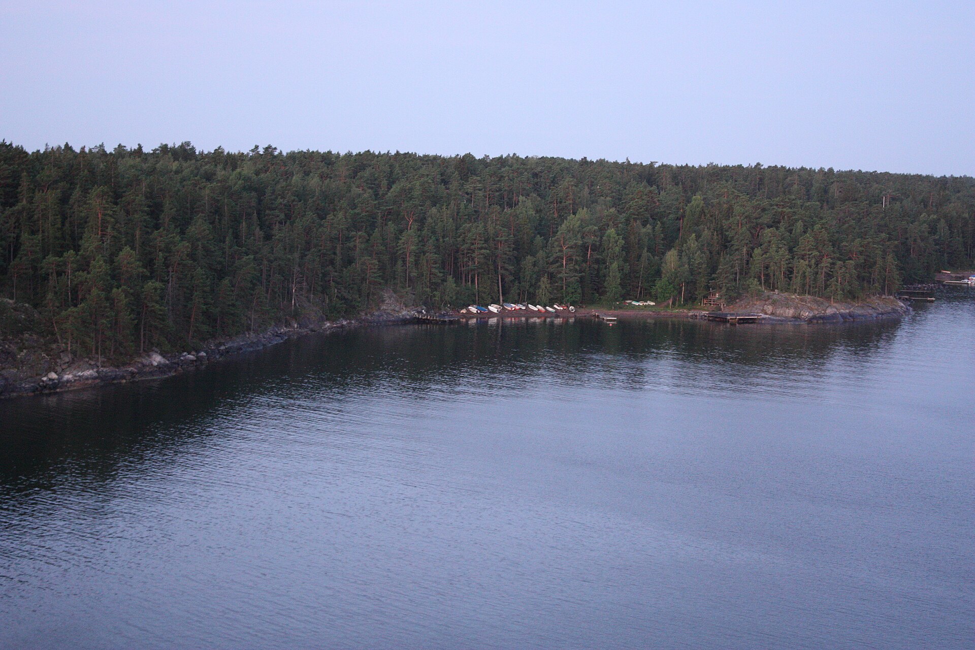 Early morning light over the archipelago on the cruise ship route into Stockholm