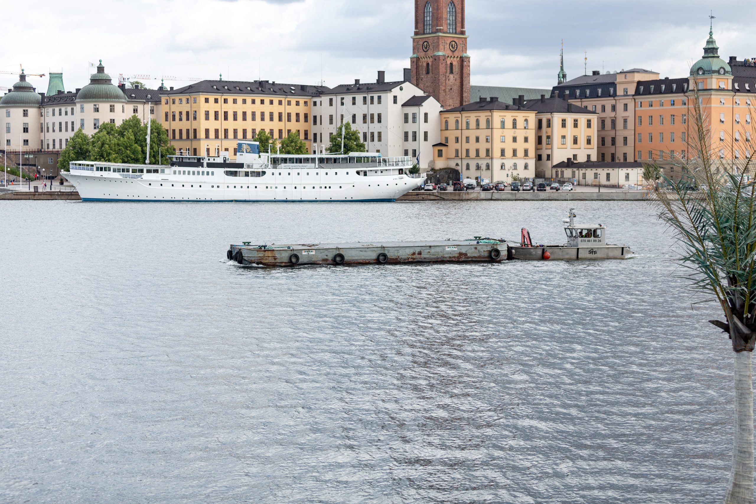 Riddarholmen across Riddarfjärden with the hotel ship Mälardrottningen, Stockholm