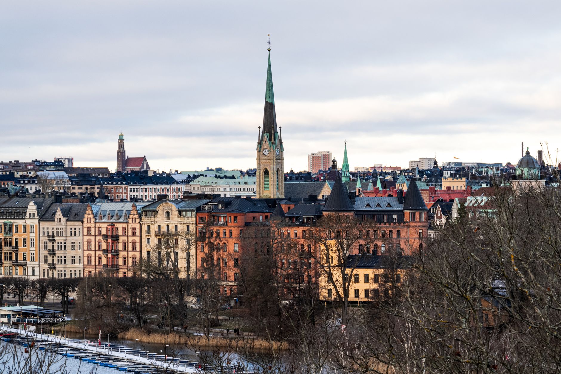 The Stockholm skyline featuring historic architecture and churches