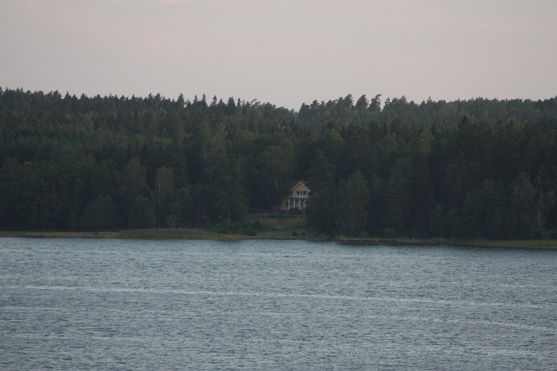 Rocky skerries along the cruise ship route into Stockholm at dawn