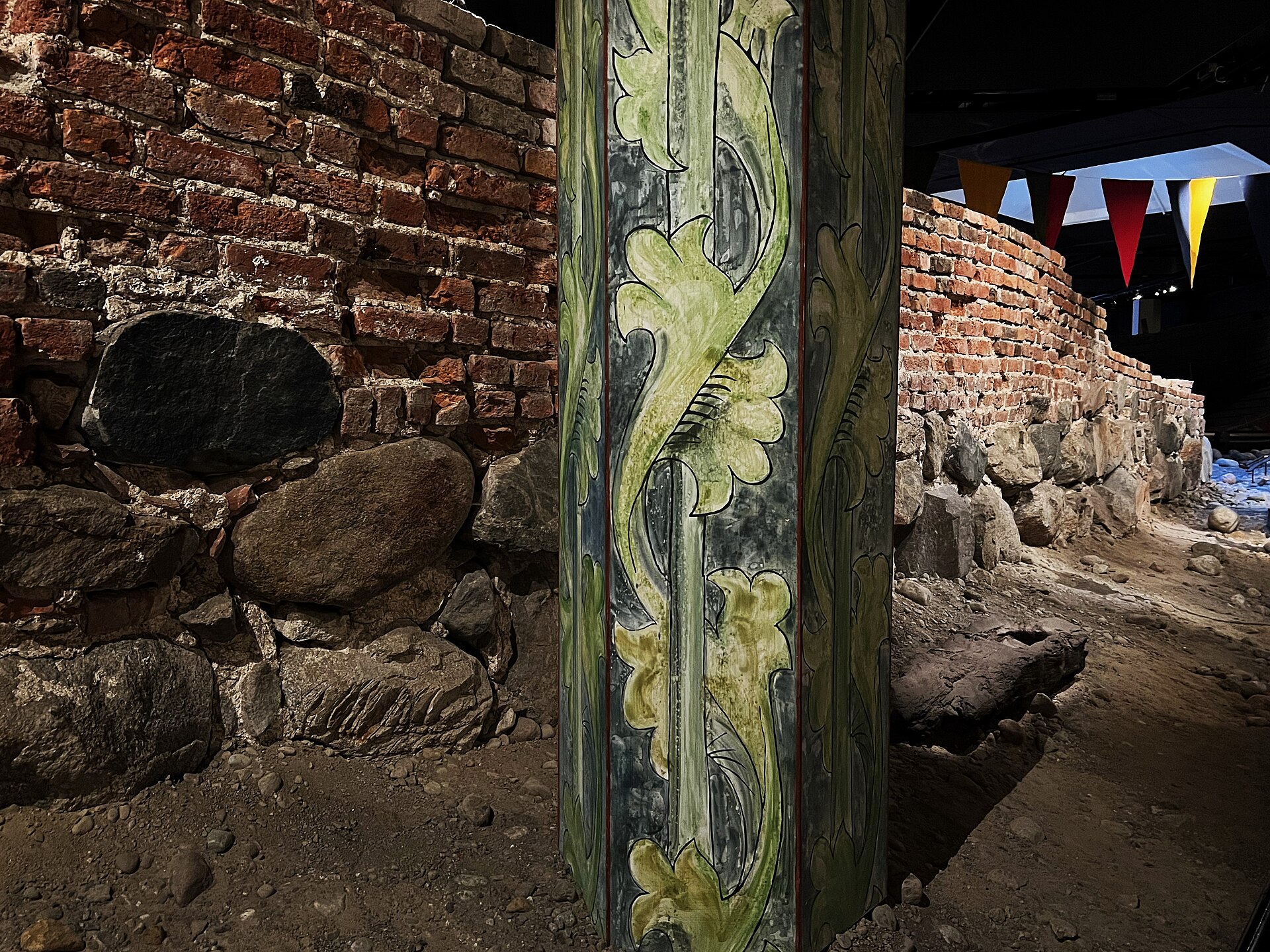 Section of the 55-metre original city wall of Stockholm inside the Medeltidsmuseet