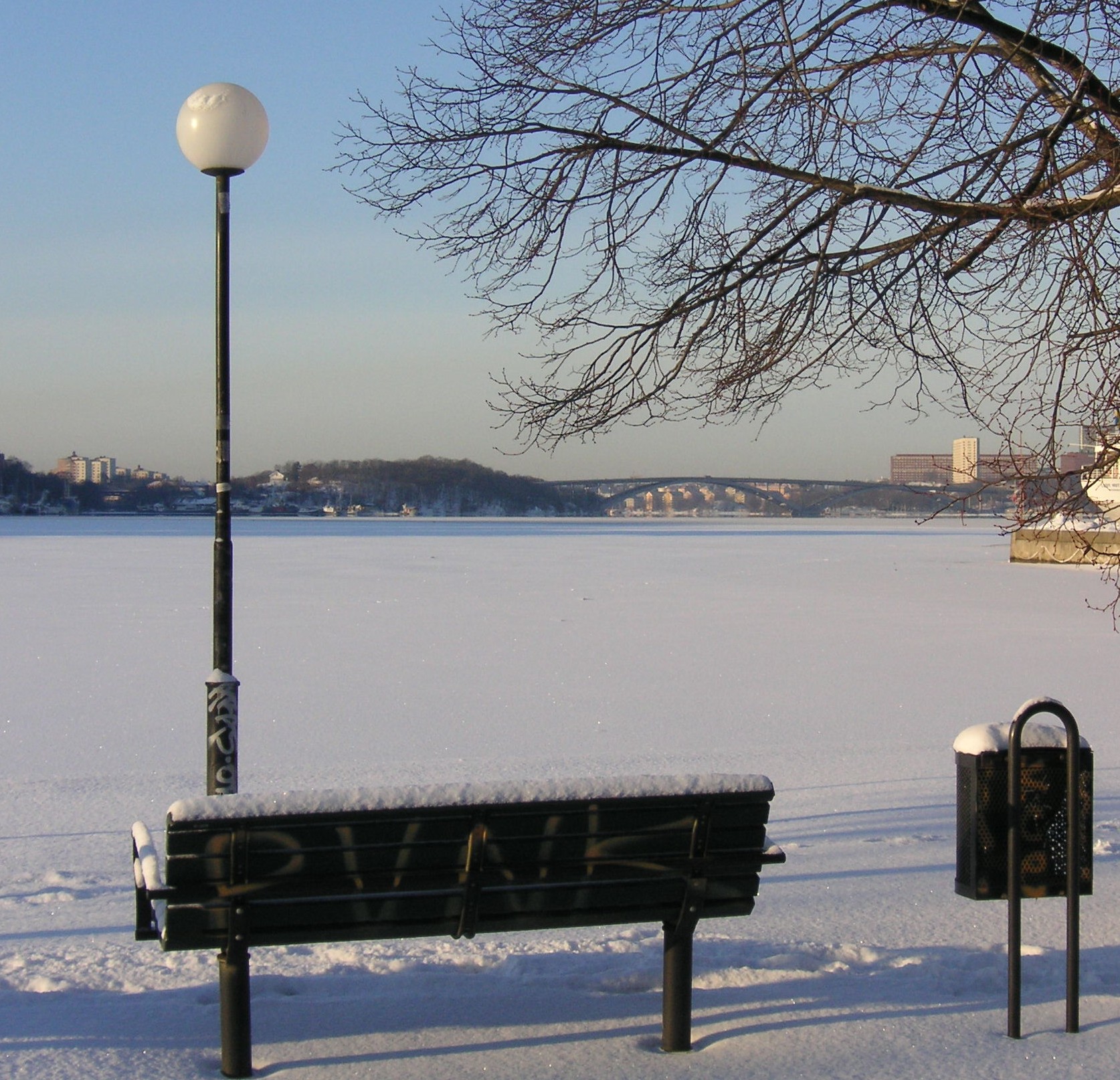 A globe-shaped park street lamp on Riddarholmen in Stockholm