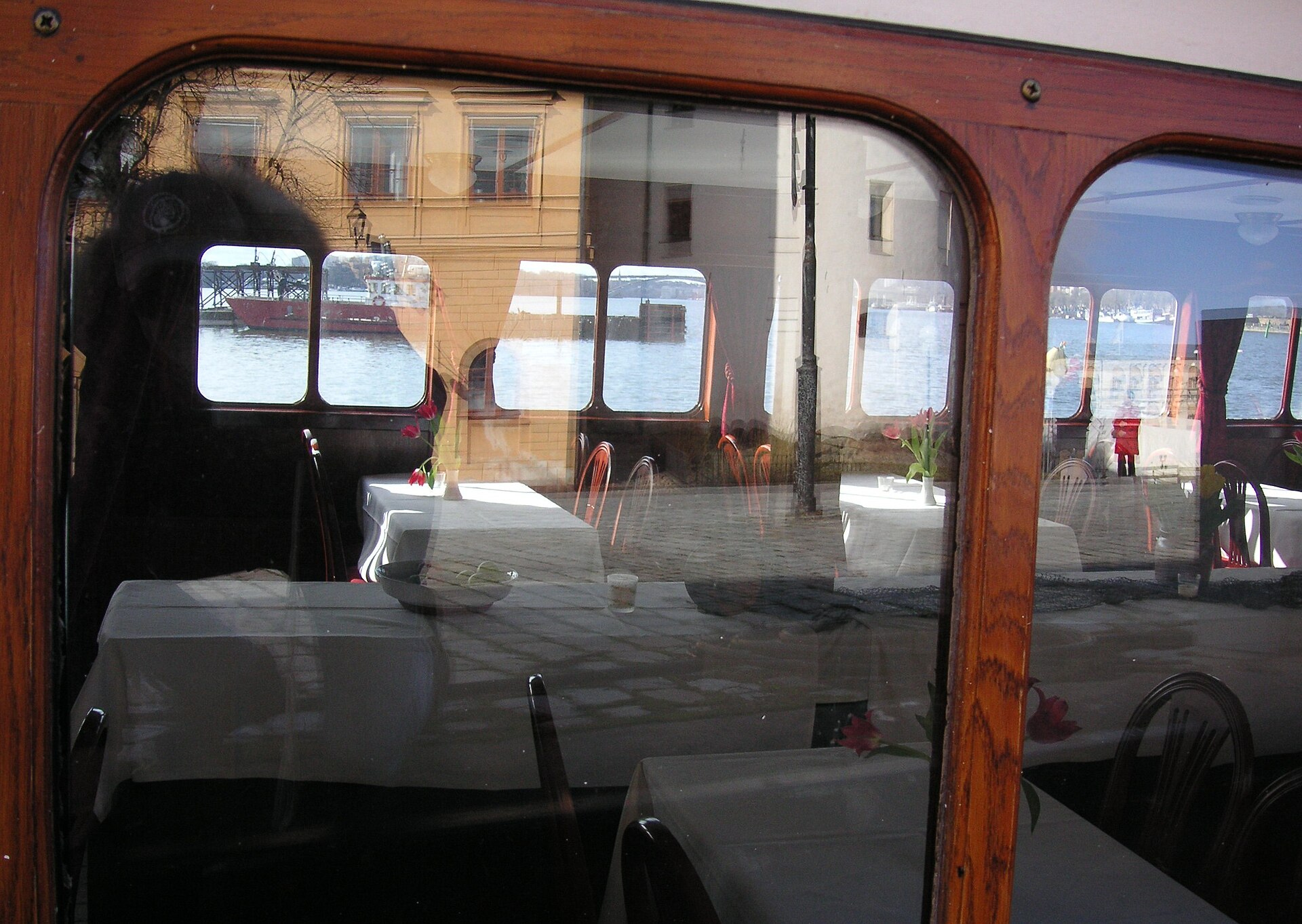 View into the saloon of M/S Riddarholmen, moored at Riddarholmen