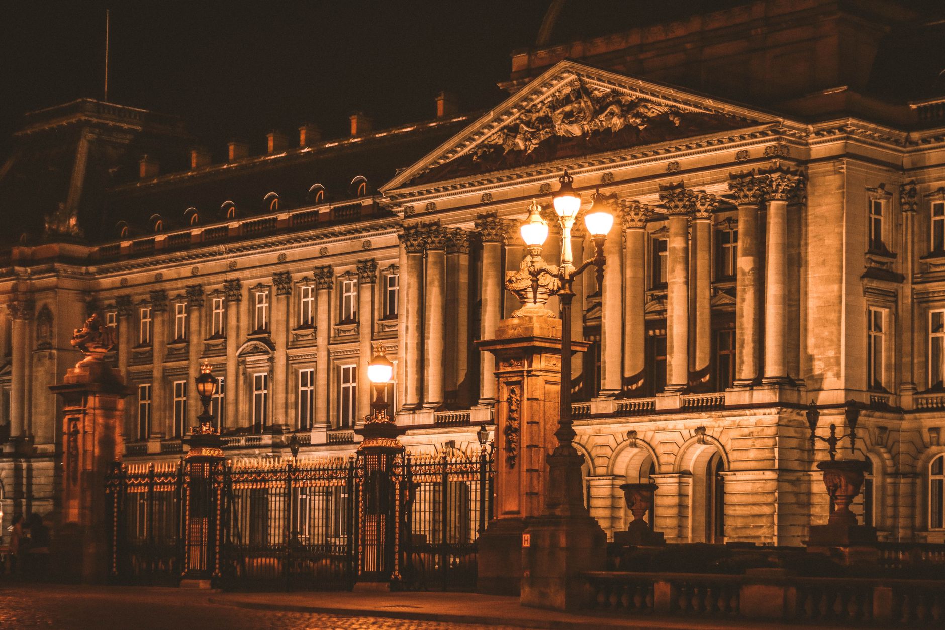 Dramatic night view of the Royal Palace of Brussels, beautifully illuminated. — illustrating What Is Stockholm’s Royal Palace, and What Can Be Visited?
