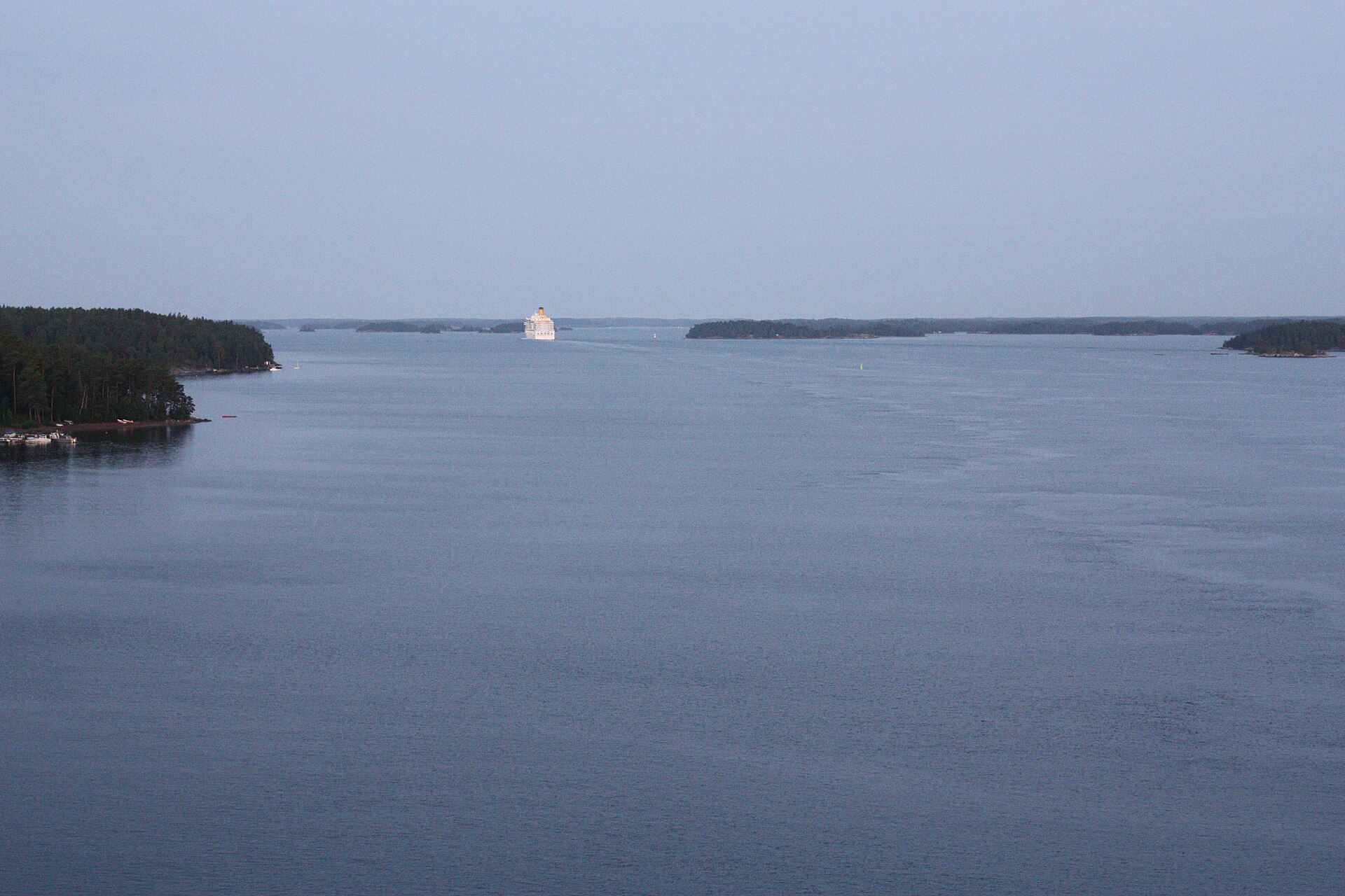 Approaching Stockholm by cruise ship through the archipelago at sunrise