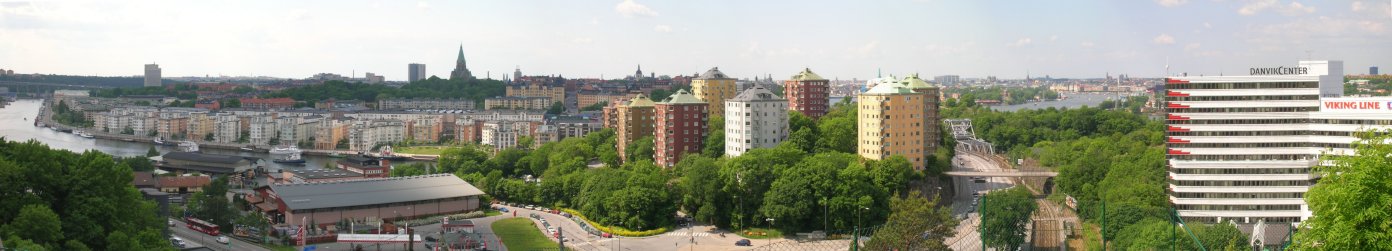 Parts of Södermalm and Södra Hammarbyhamnen seen from Henriksdalsberget in Stockholm