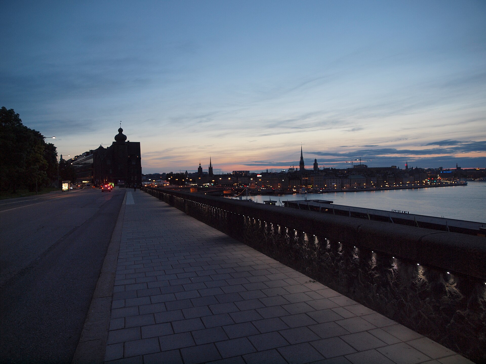 Södermalm near Masthamnen harbour looking towards Gamla Stan in the late evening