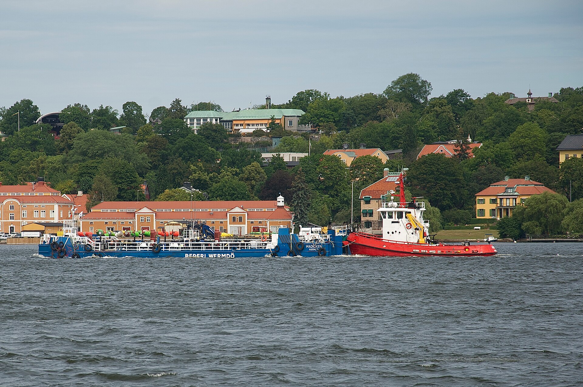 The bunker barge Madicken and pusher Abbe on the water off Djurgården in Stockholm